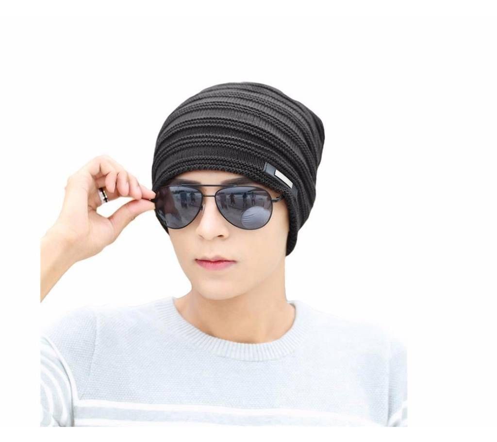 Gray Woolen Winter Cap For Men