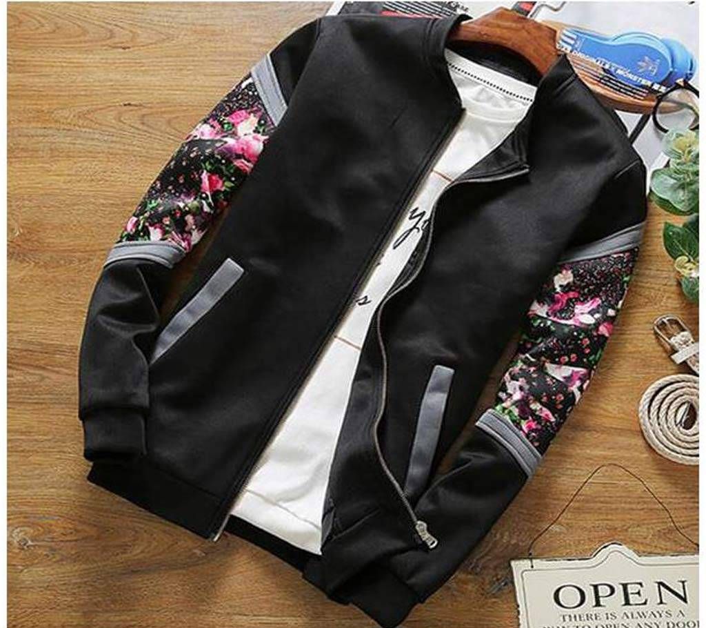 Black Printed Bonded Jacket for Men