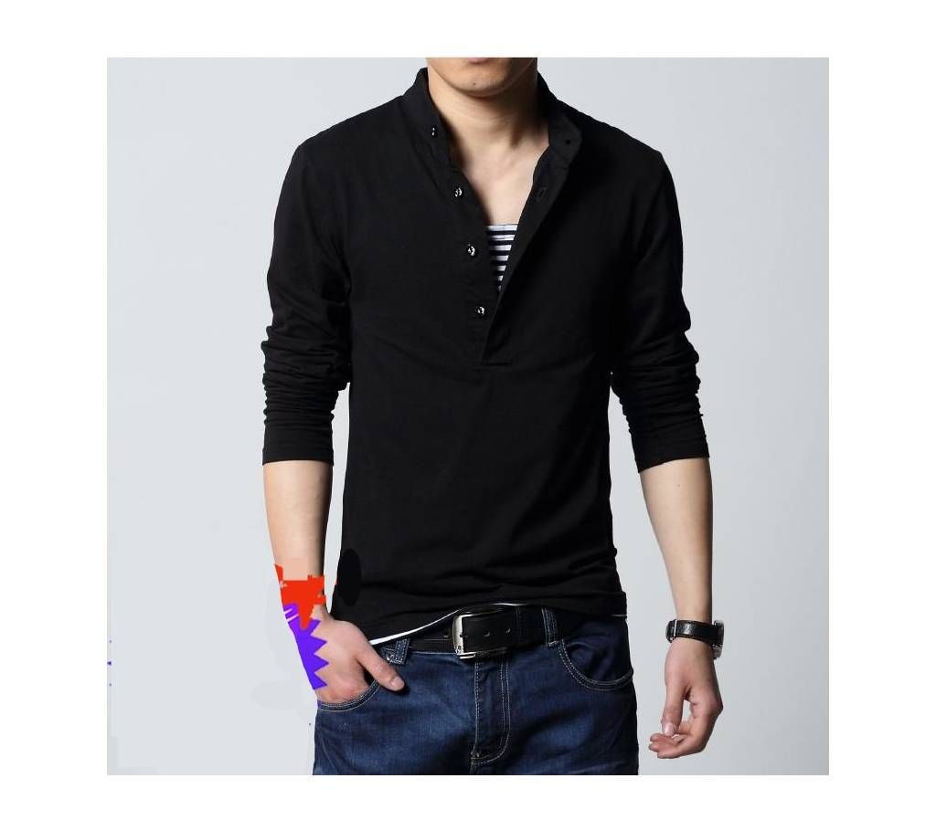 Gents Full Sleeve Cotton Polo-Shirt- Black