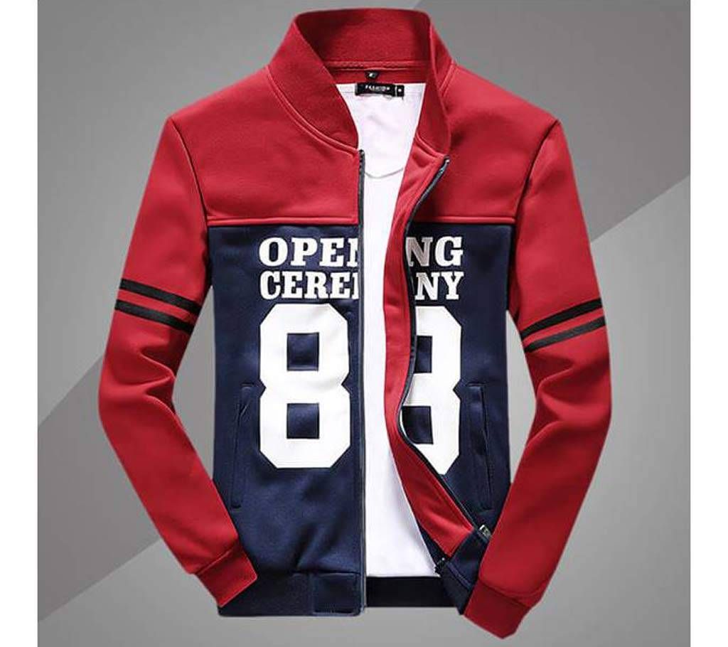 Red and Navy Blue Bonded Jacket For Men