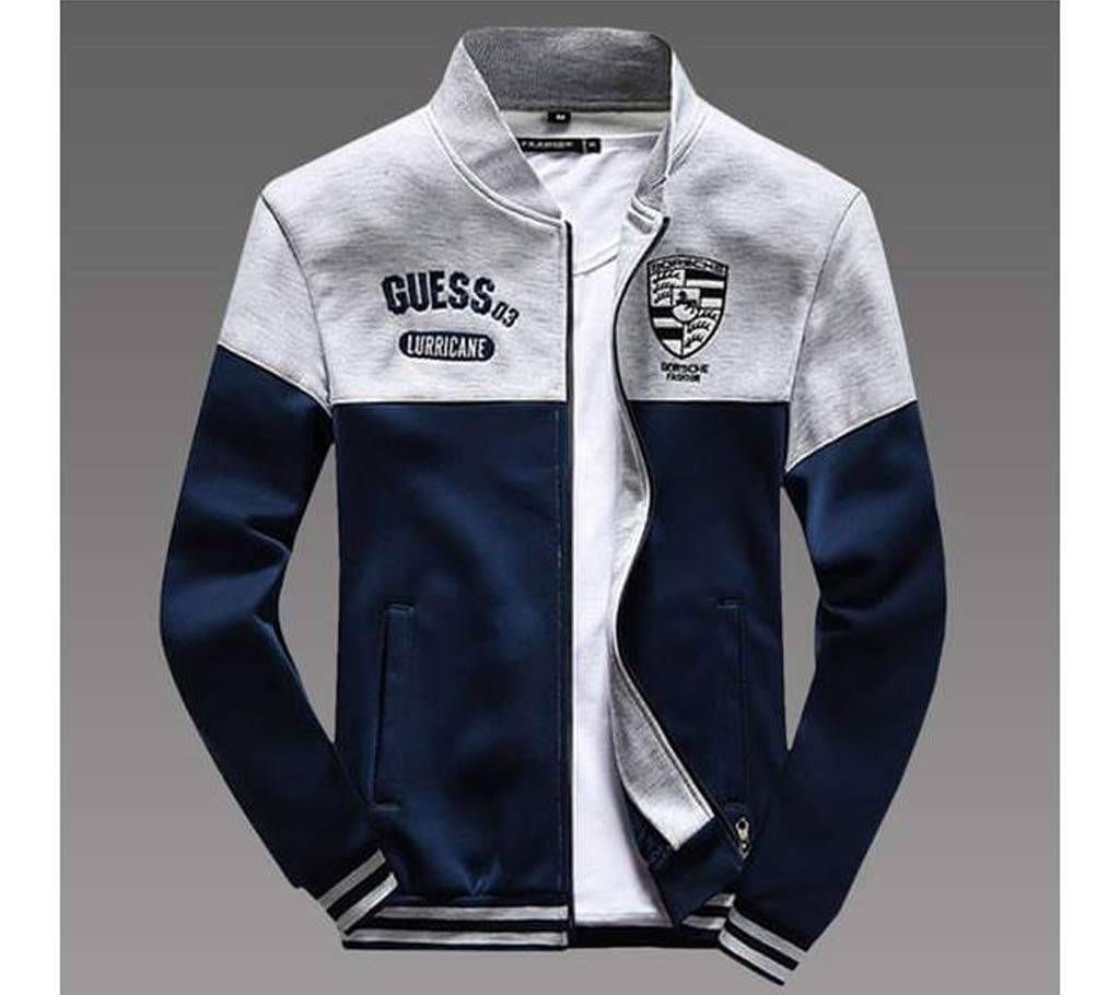 Ash and Navy Blue Bonded Jacket For Men