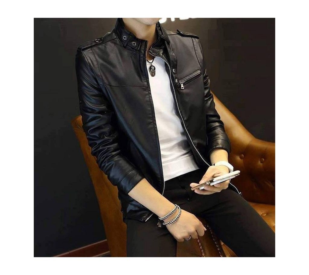 Gents Full Artificial Leather Jacket -  Vip10 Black