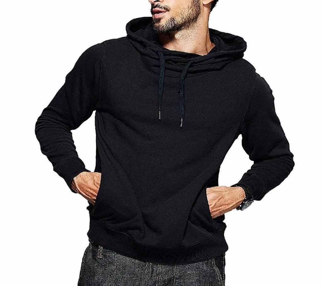 Men's Black Plain Full Sleeve Hoodie
