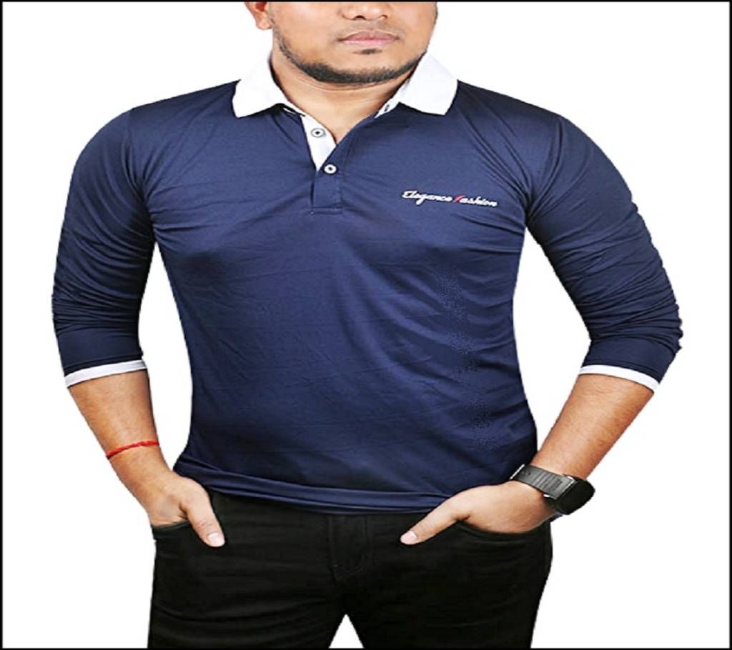 Gents Full Sleeve Micro Cotton Navy Blue Polo-Shirt For Men