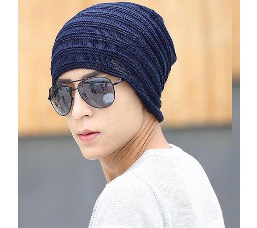 Blue Woolen Winter Cap For Men