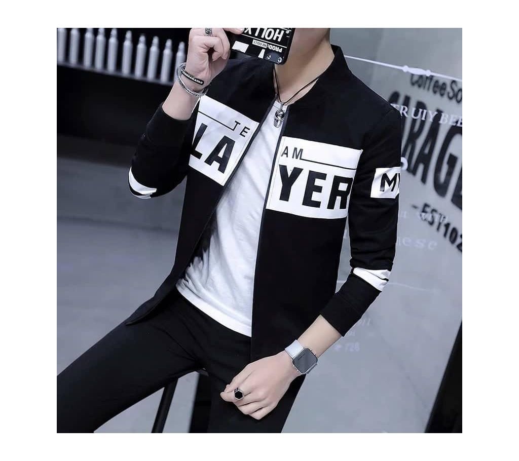 Black and White Team Player Bonded And Leather Jacket