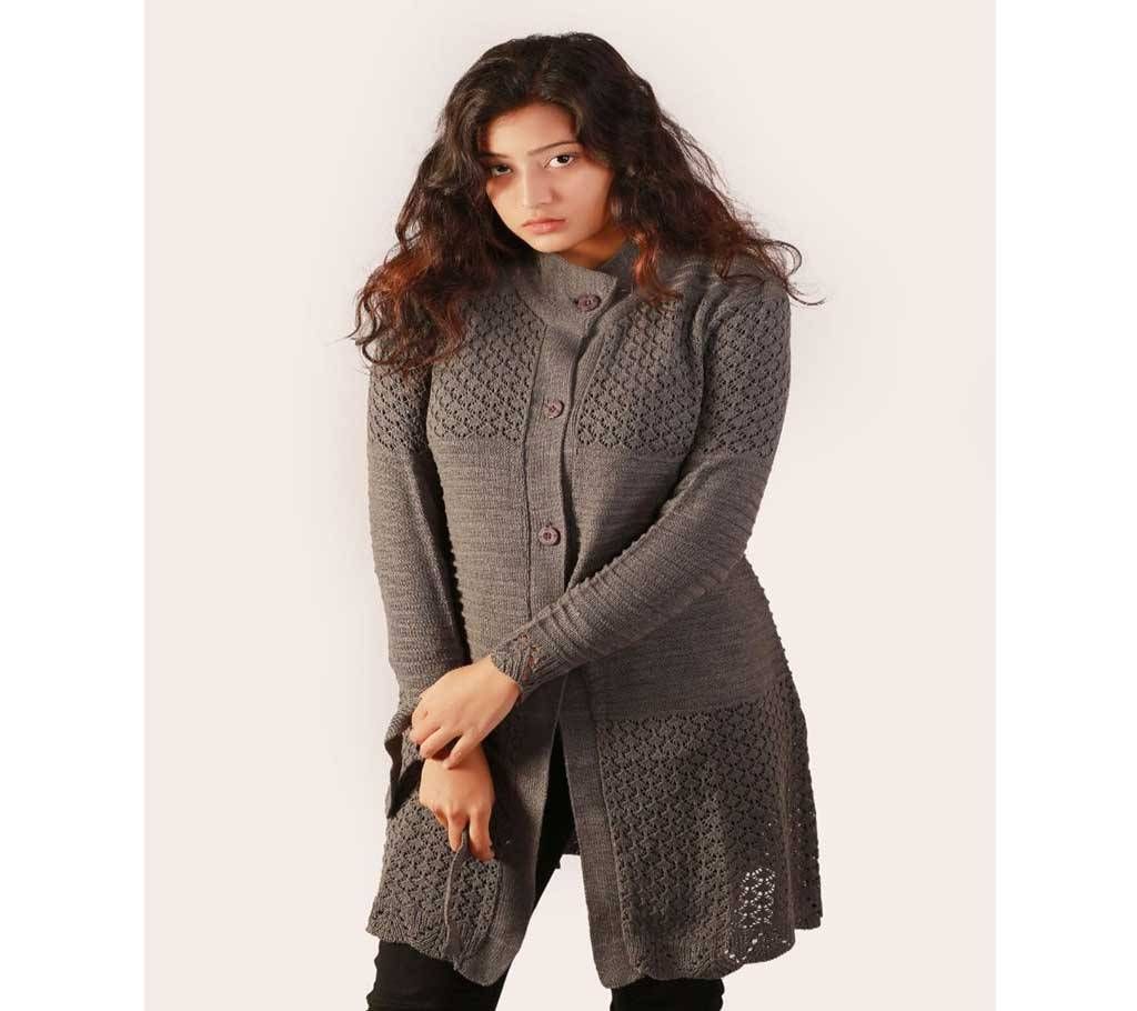 Grey Ladies Long Sweater Coat Female Sweater Cardigan