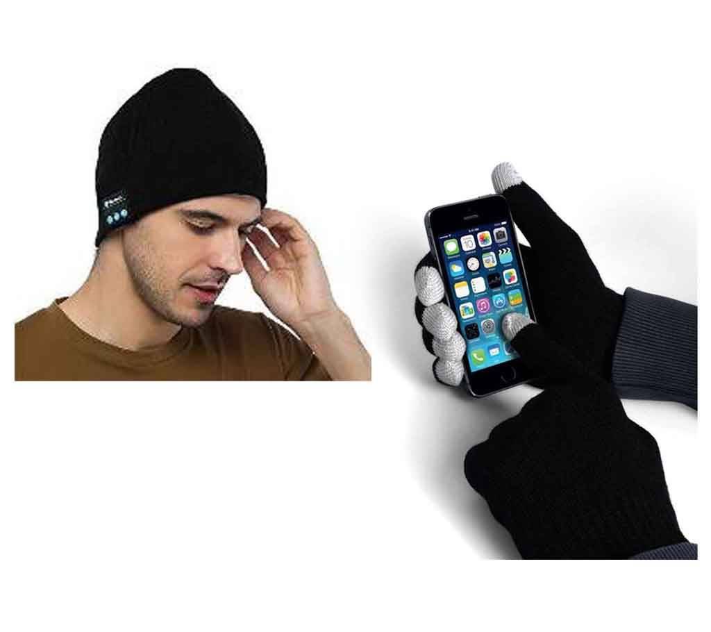 bluetooth Music Winter Cap with Headset and touch screen supported gloves combo