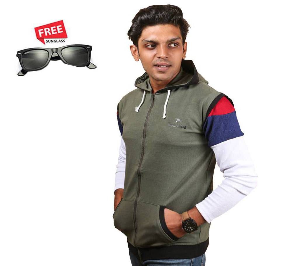 Men's Half Sleeve Cotton Hoodie With Free Sunglasses 