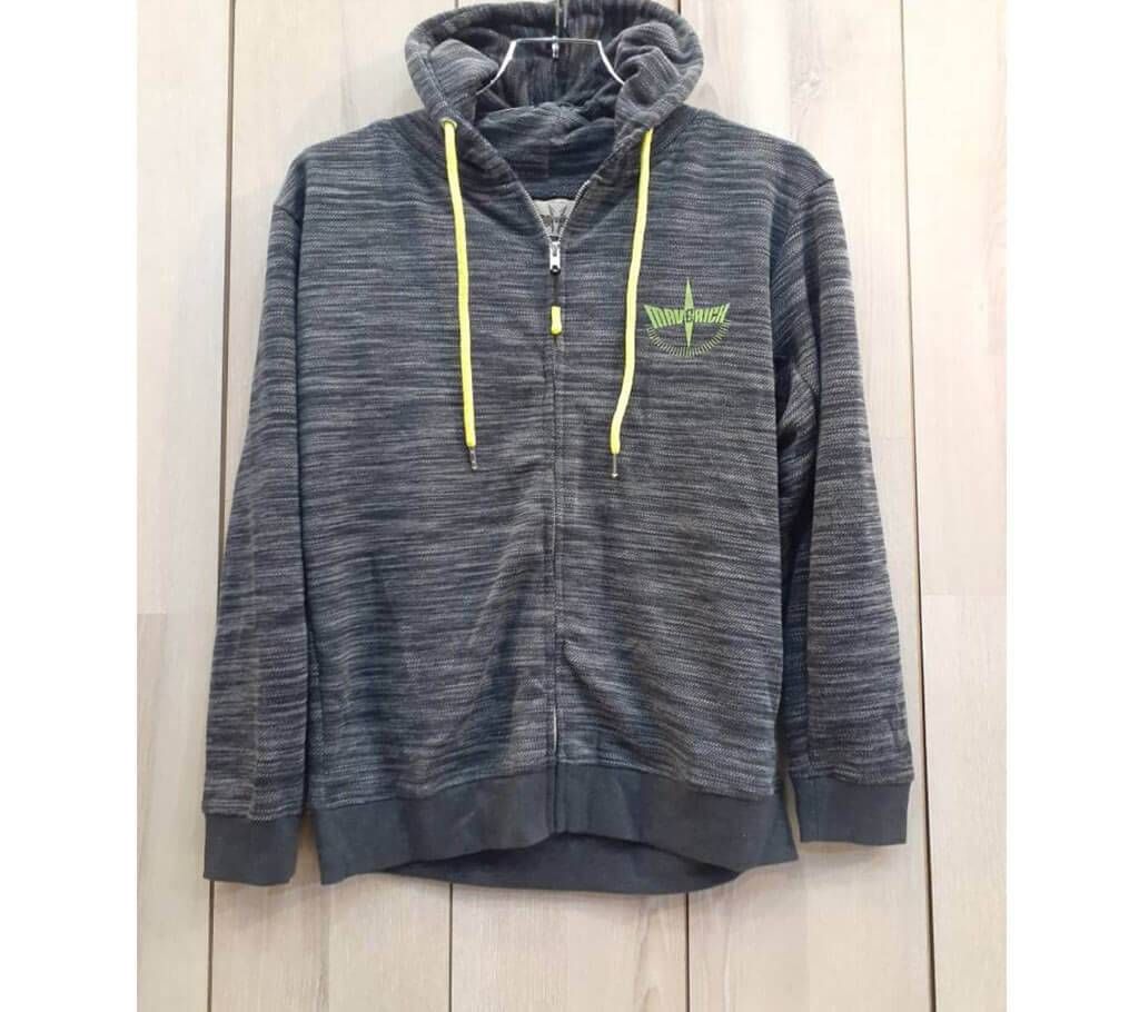 Dark Grey Cotton Long Sleeve Hoddie For Men