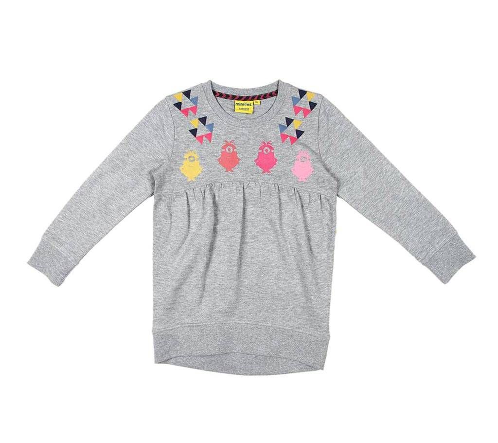 Light Gray Cotton Full Sleeve Sweater for Girls