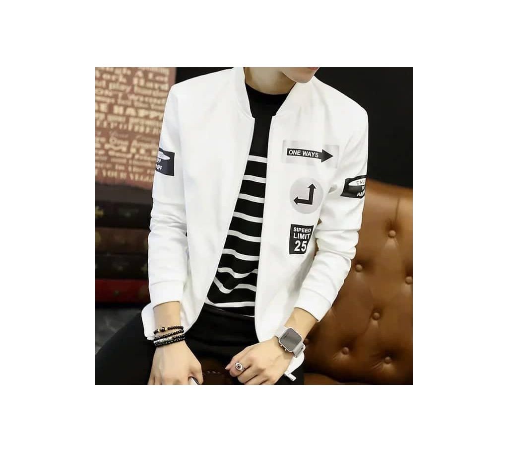 White And Black Stylish PU Leather Jacket for Men