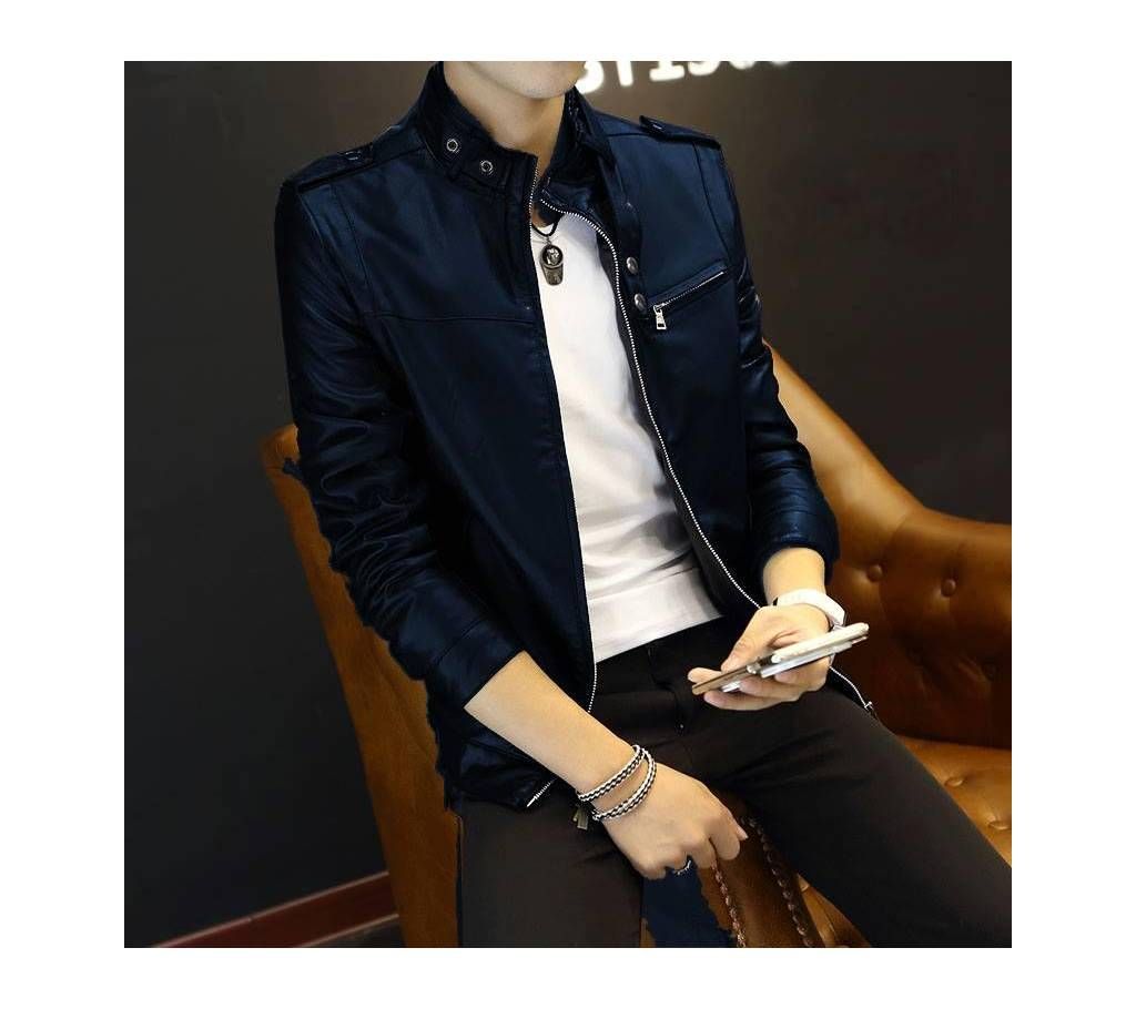 Gents Full Artificial Leather Jacket -  Vip10 Blue