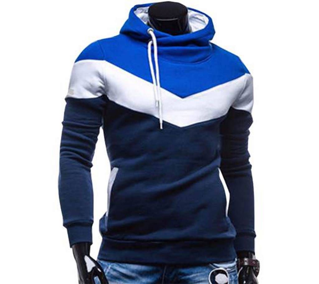 Mens White and Blue Bonded Hoodies