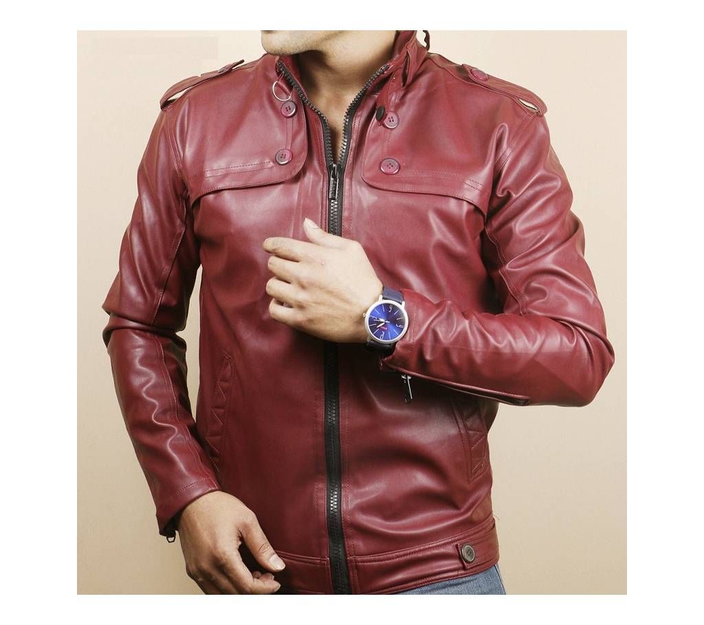 Gents Full Artificial Leather Jacket -  Vip7 Red