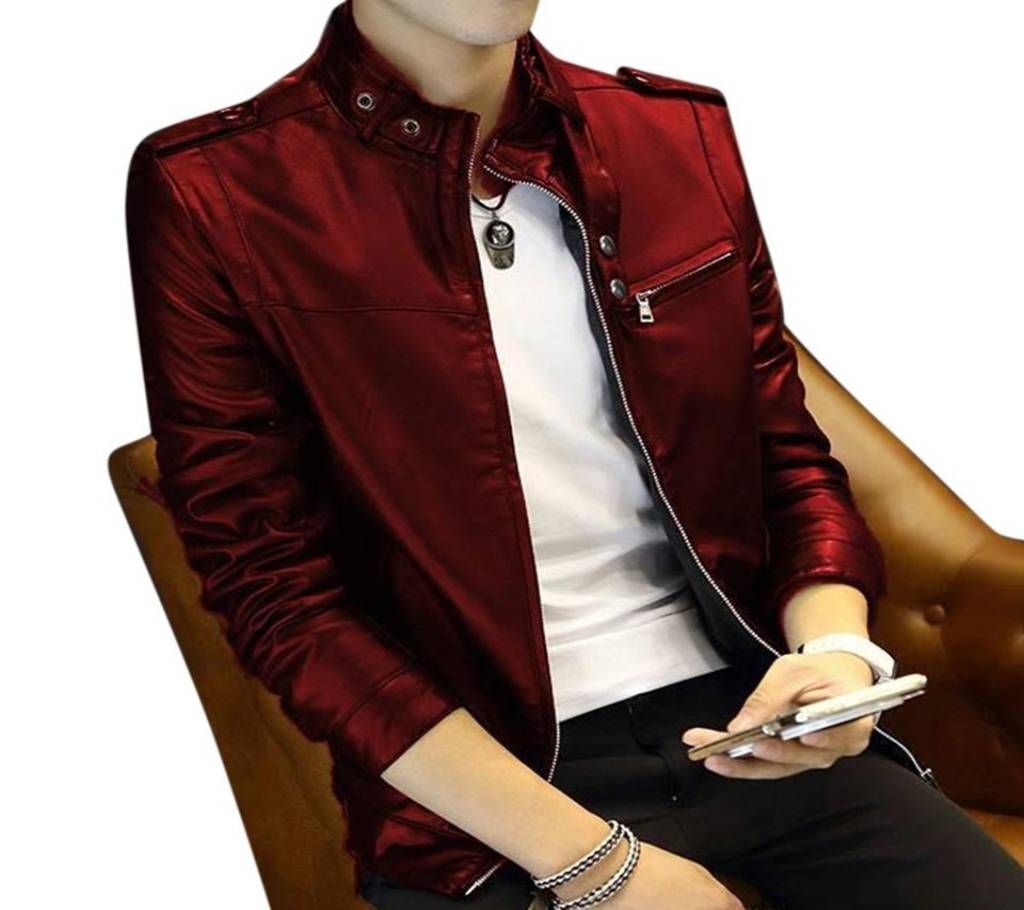 Maroon Artificial Leather Jacket For Men
