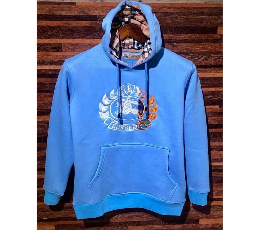 Sky Blue Burberry Men Premium Embroidery Hoodie 