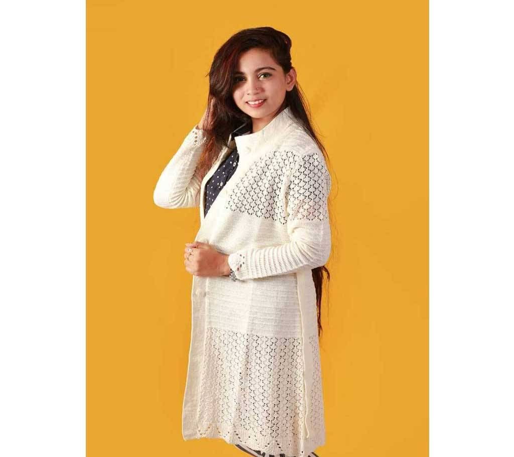 Off White Ladies Long Sweater Coat Female Sweater Cardigan