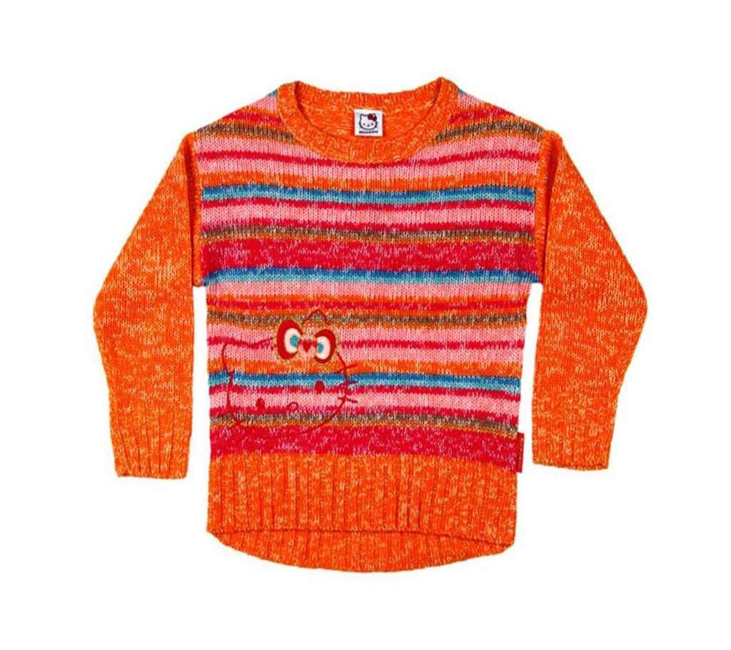 Orange Cotton Full Sleeve Sweater for Girls