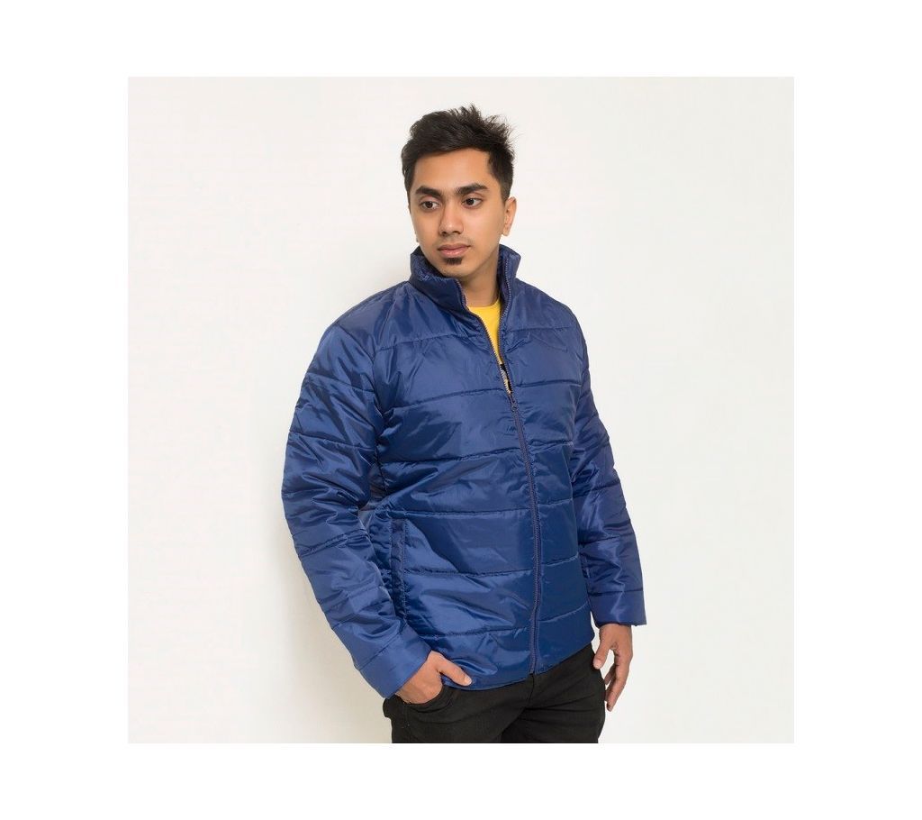 Navy Blue Polyester Poly Filler Bomber Jacket For Men