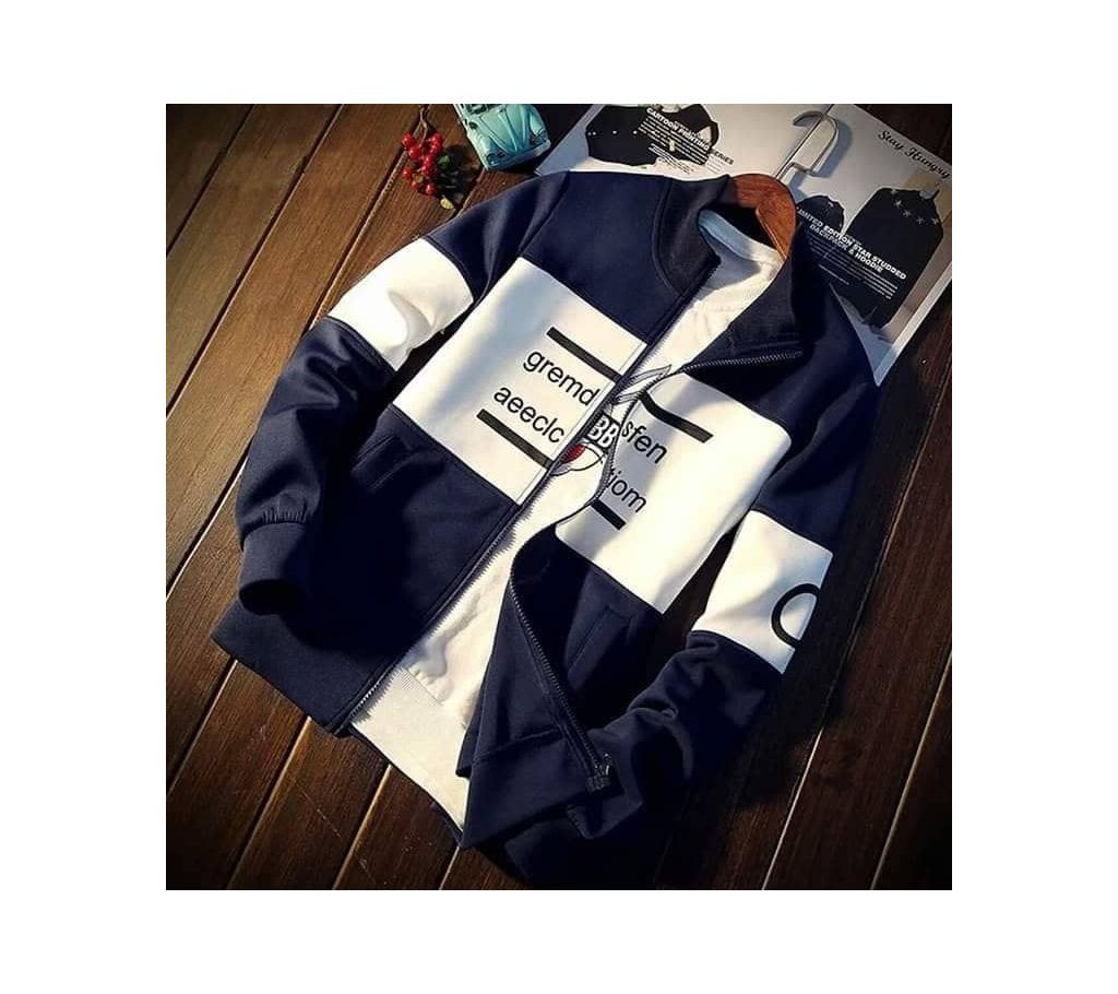 Stylish Gents Jacket for Winter - Navy Blue and White - DFW