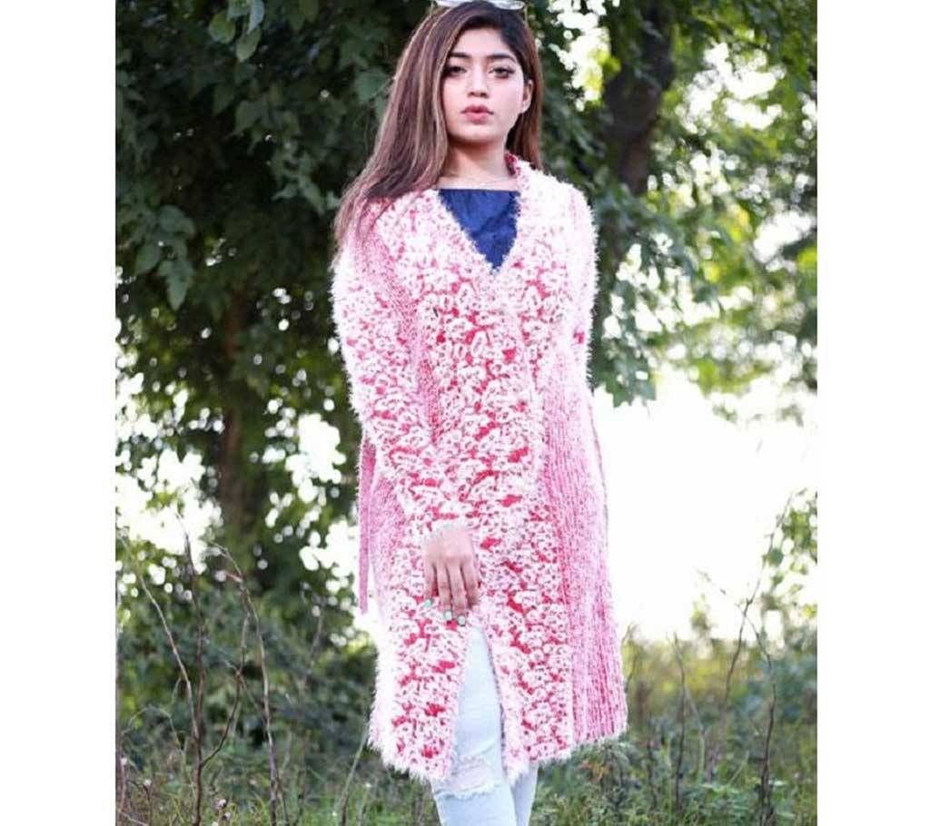 Pink Stylist Multi Color Cardigan For Ladies