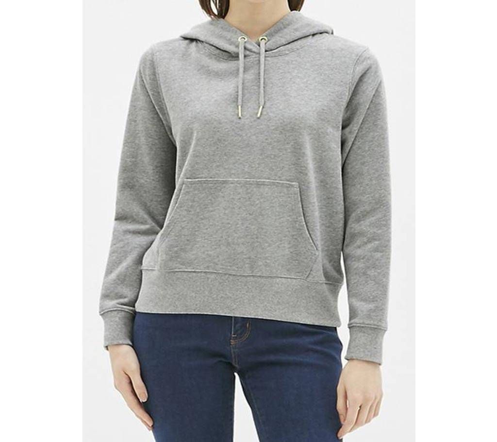 Ash Colored Ladies Full Sleeve Cotton Hoodie