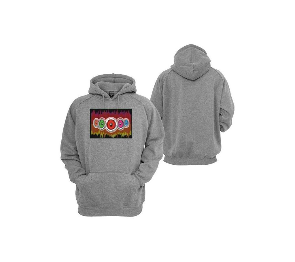 Sound Activated EL Hoodie Grey Colour - LED Flashing Hoodie Soundbox Design