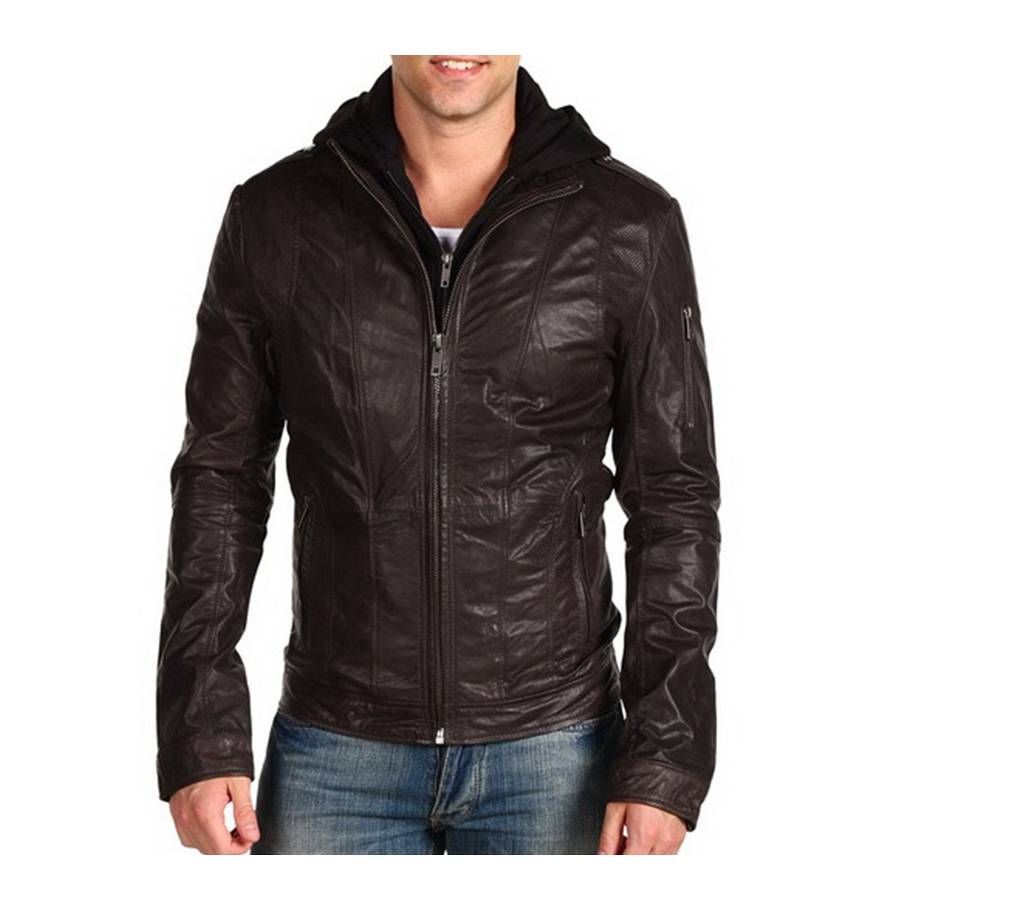 Gents Full Sleeve Artifical Leather Hoodie Jacket