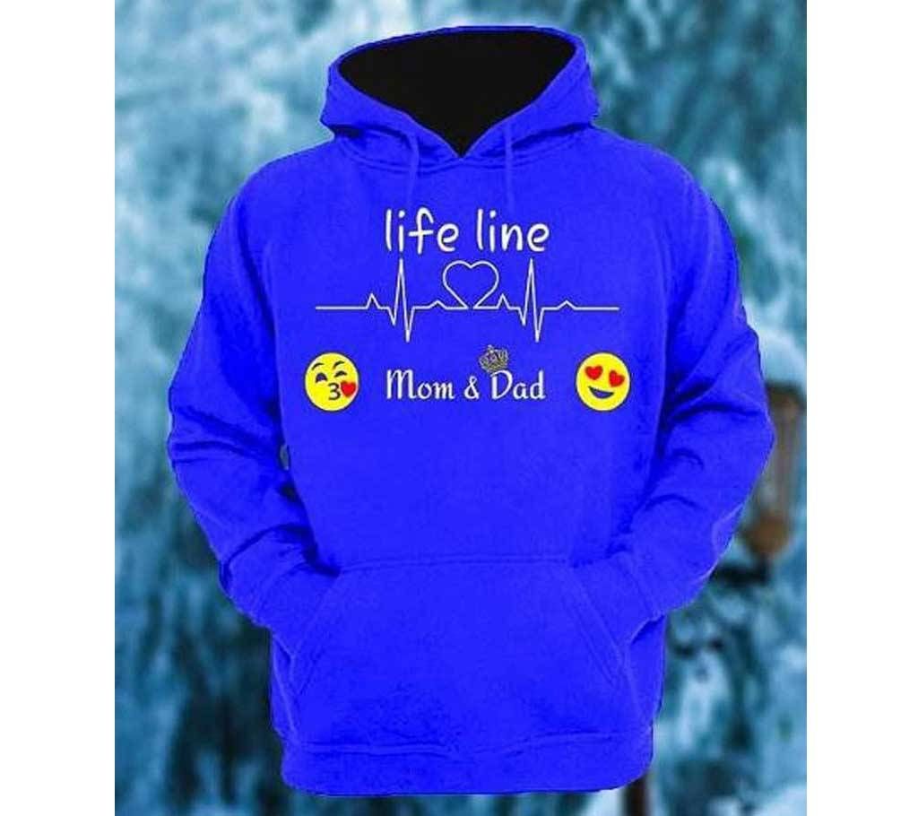 Royal Blue Life Line Turkey Cotton Hoodie For  Men