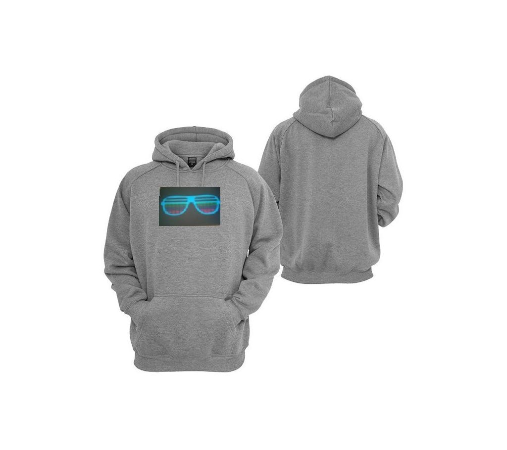 Sound Activated EL Hoodie Grey Colour - LED Flashing Hoodie Glass