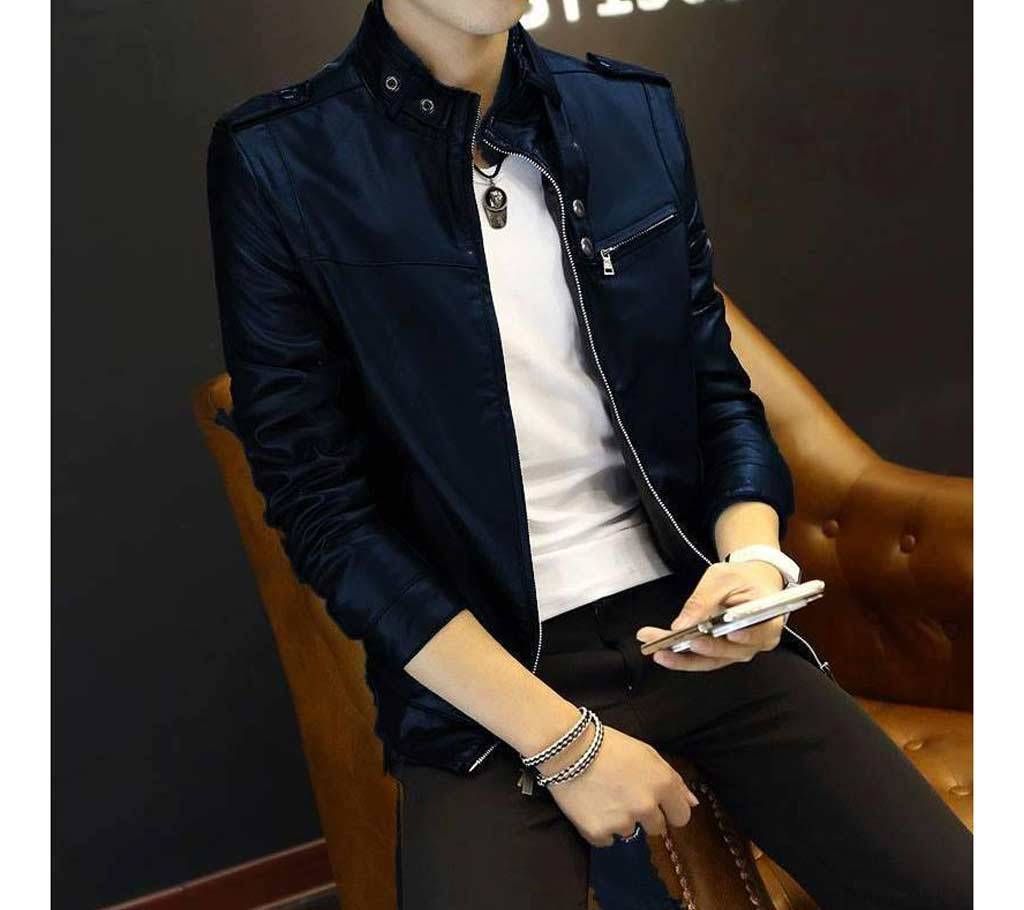 Blue Artificial Leather Jacket For Men