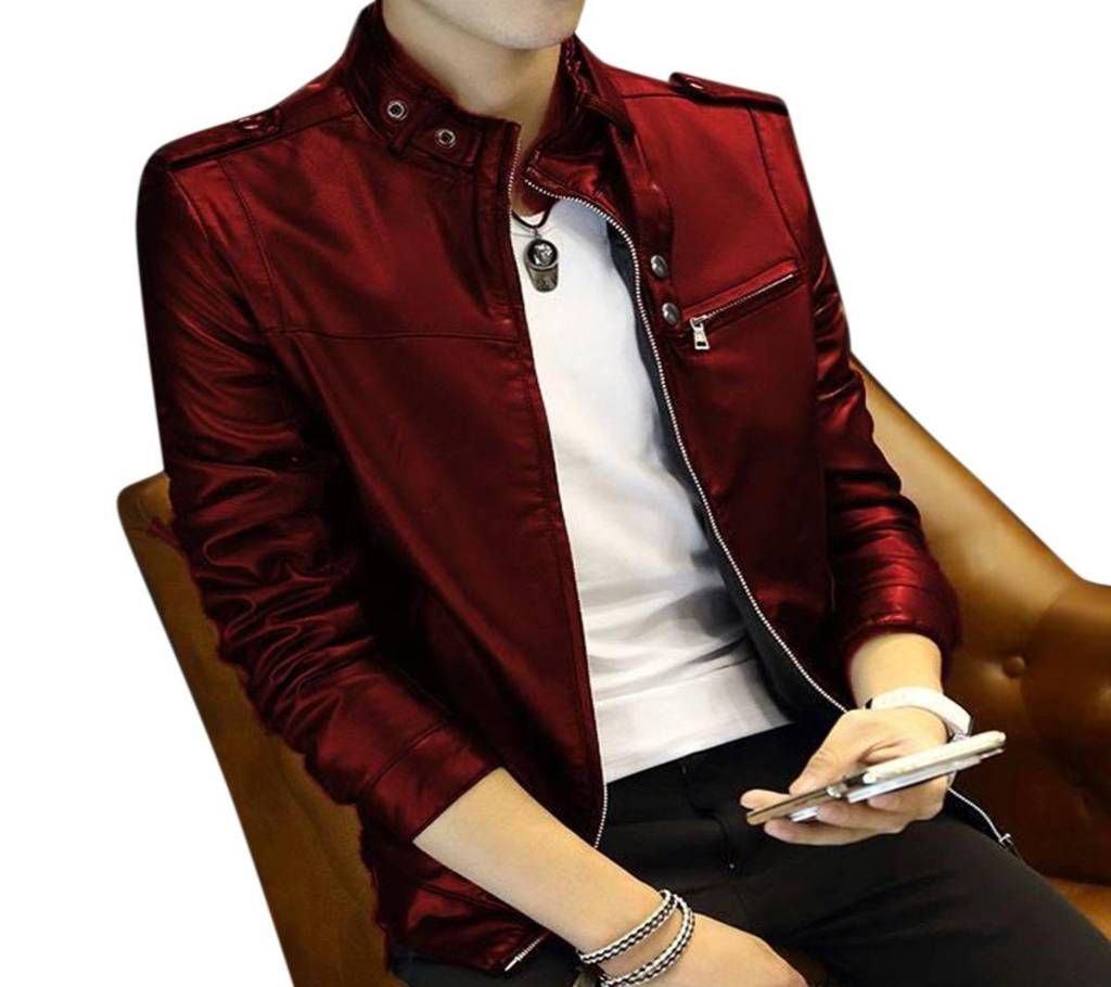 Red Artificial Leather Jacket For Men
