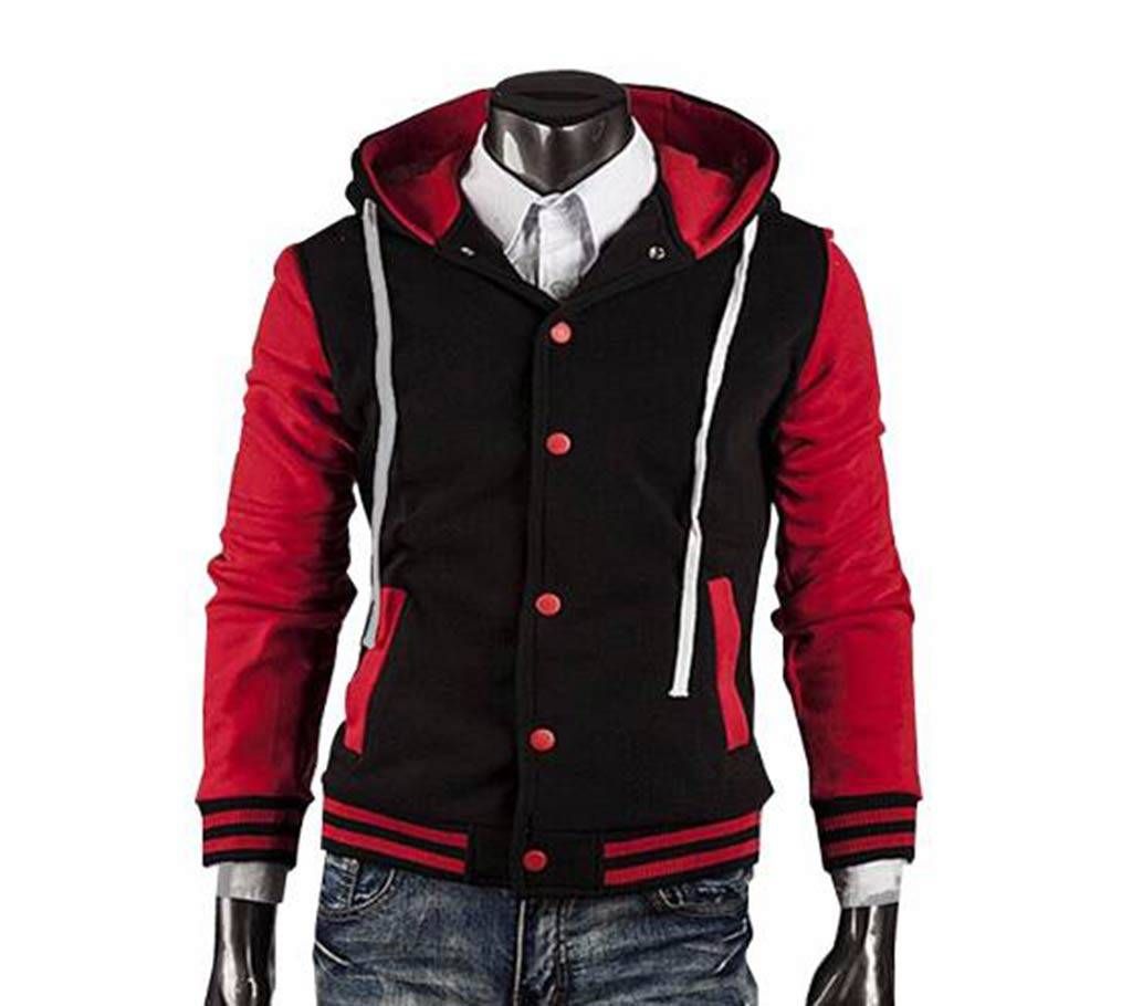 Mens Black and Red Bonded Hoodies