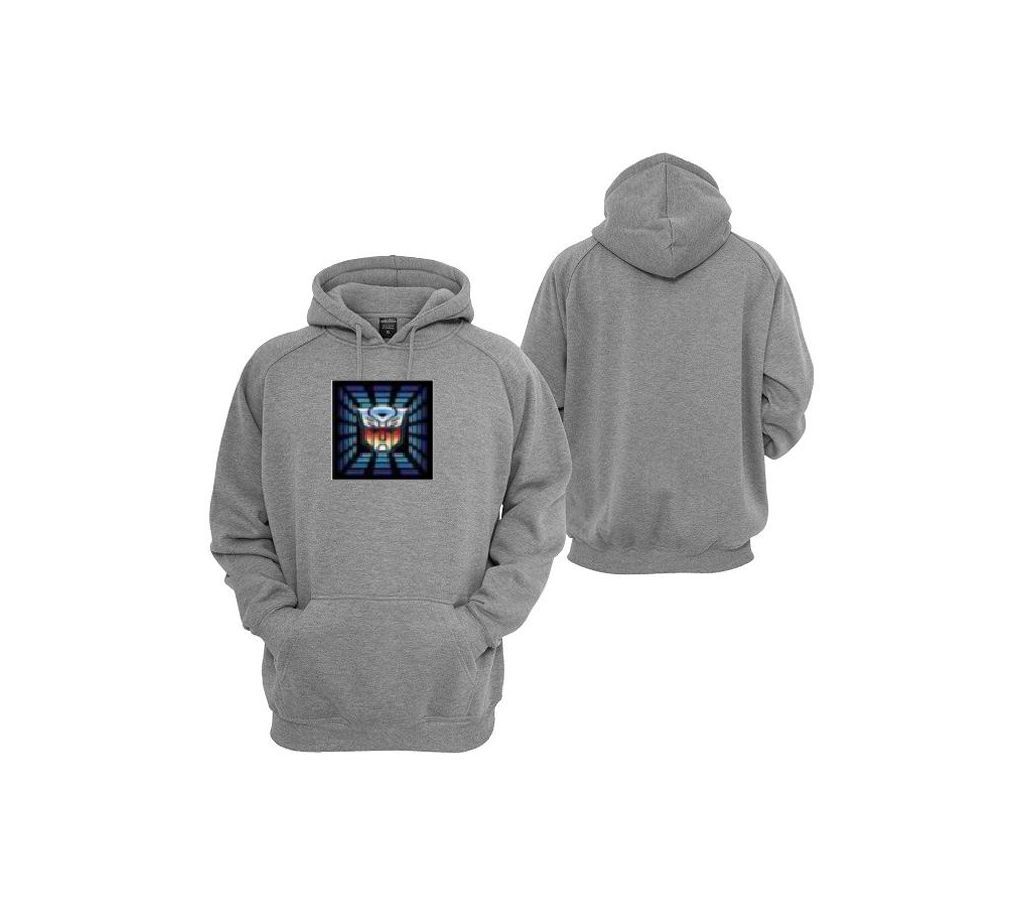 Sound Activated EL Hoodie Grey Colour - LED Flashing Hoodie Monster Design
