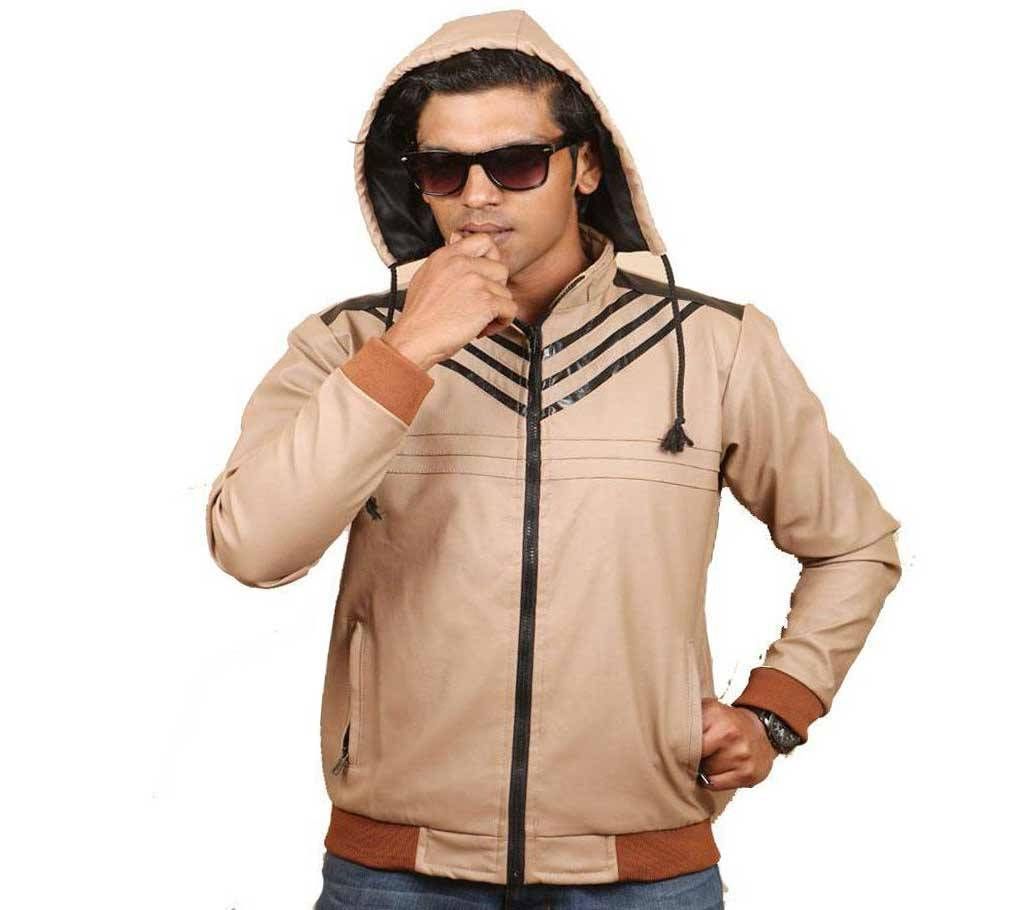 Brown Artificial Leather Jacket For Men