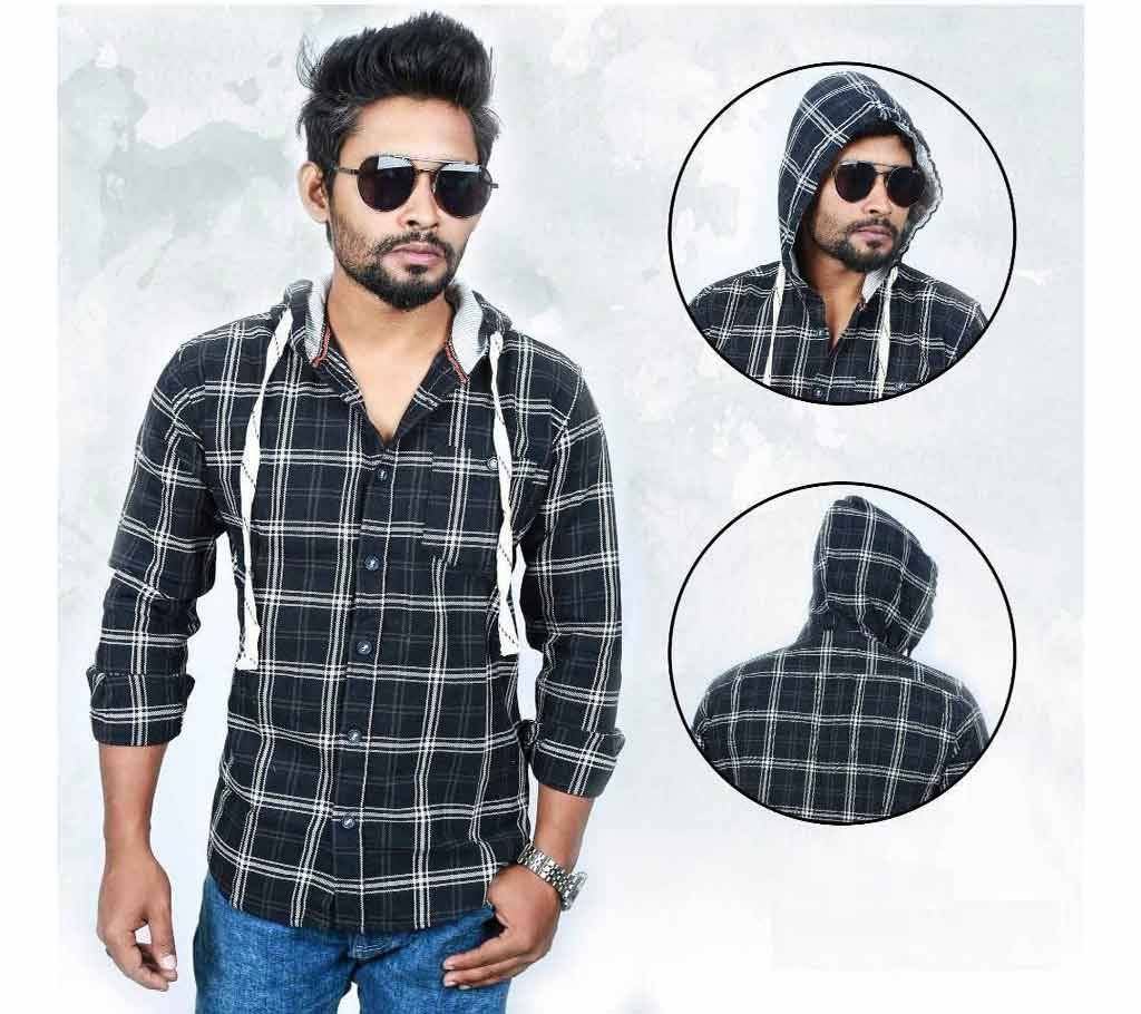 Gents Full Sleeve Multicolor Casual Check Cotton Hoodie