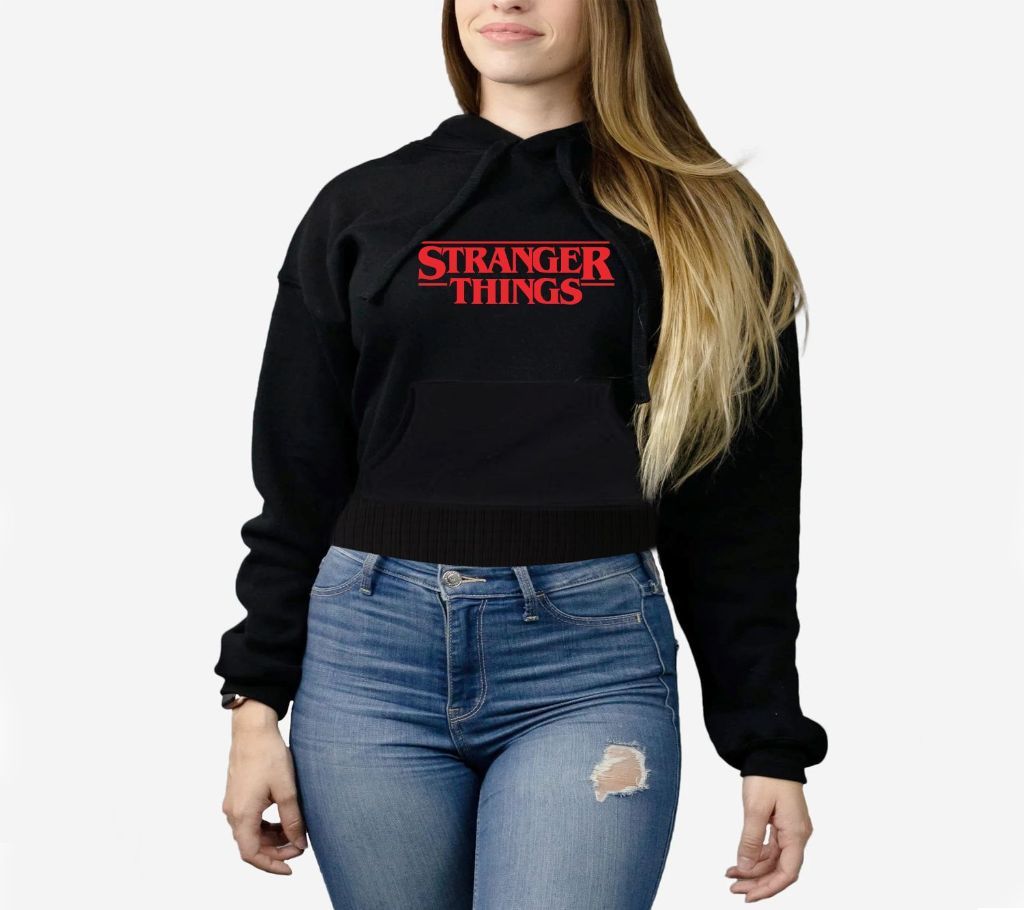  Stranger Things Female Crop  Top Hoodie - Black - PDL