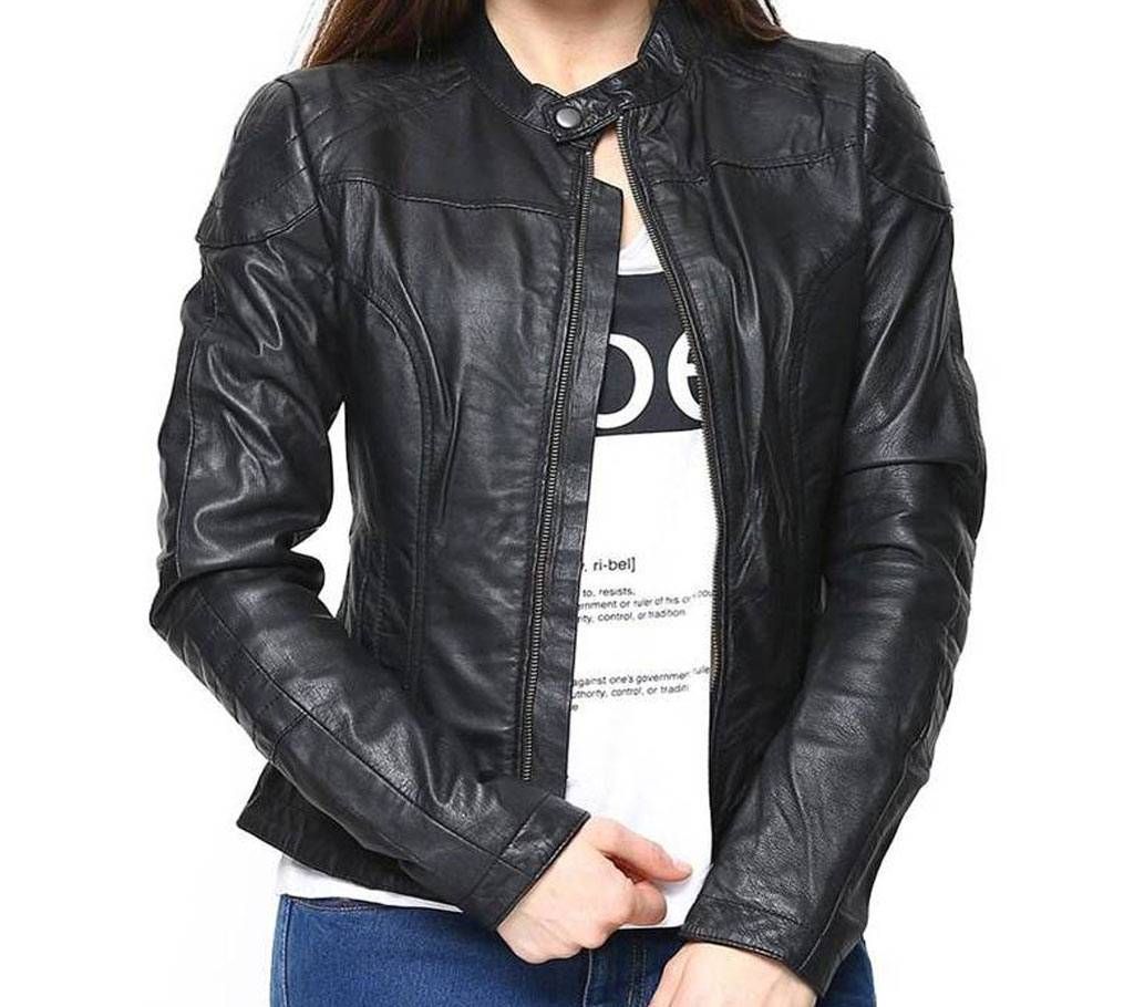 Black Artificial Leather Jacket For Women