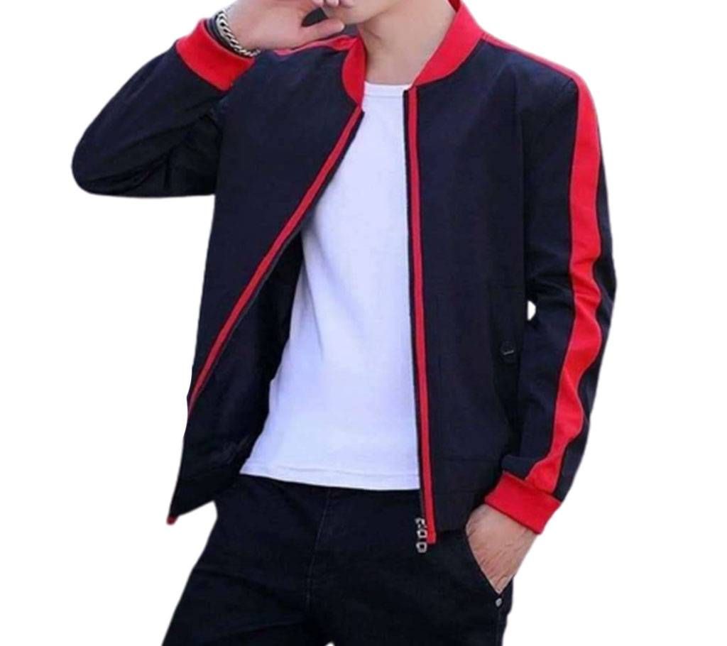 Mens winter Jacket - HD213 - Black with Red Stripe 