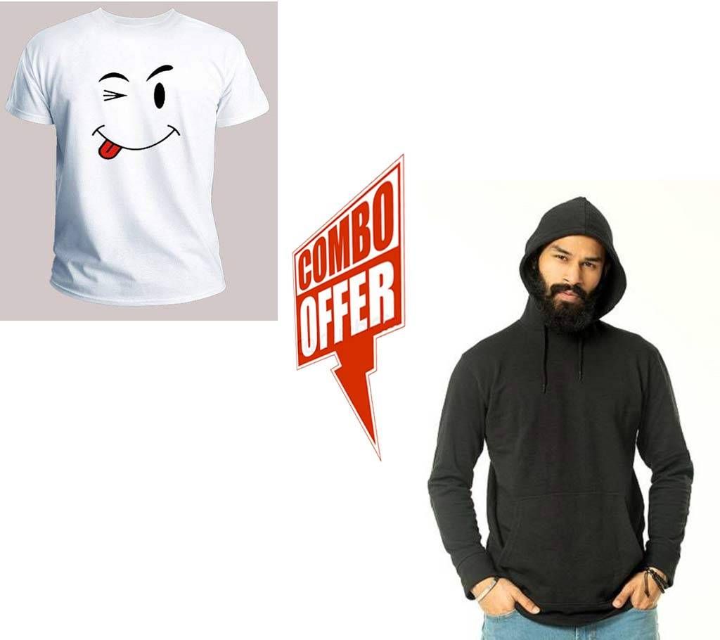 Menz Cotton Hoodie-Black+Funky Menz Half Sleeve T-Shirt combo offer 