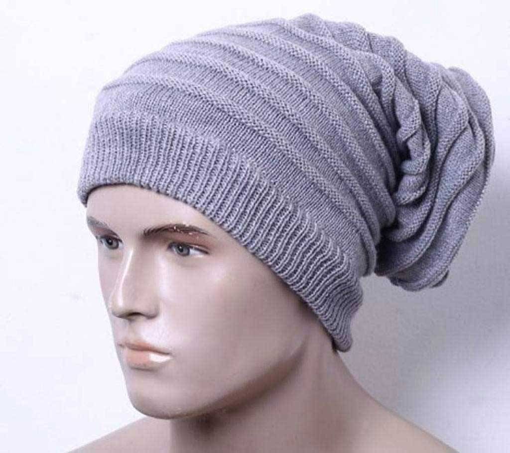 Slate Gray Woolen Winter Cap For Men