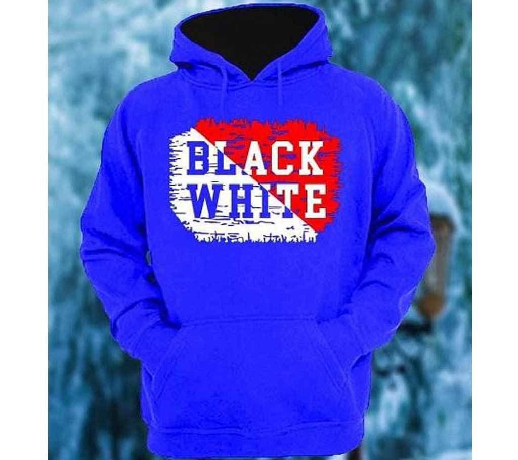 Royal Blue Color Black And White Turkey Cotton Hoodie For  Men