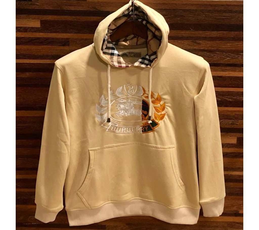 Cream Burberry Men Premium Embroidery Hoodie - 05 - WHA