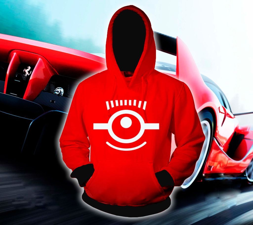 Mens Cotton Hoodie  - Red - One Eye - FAS