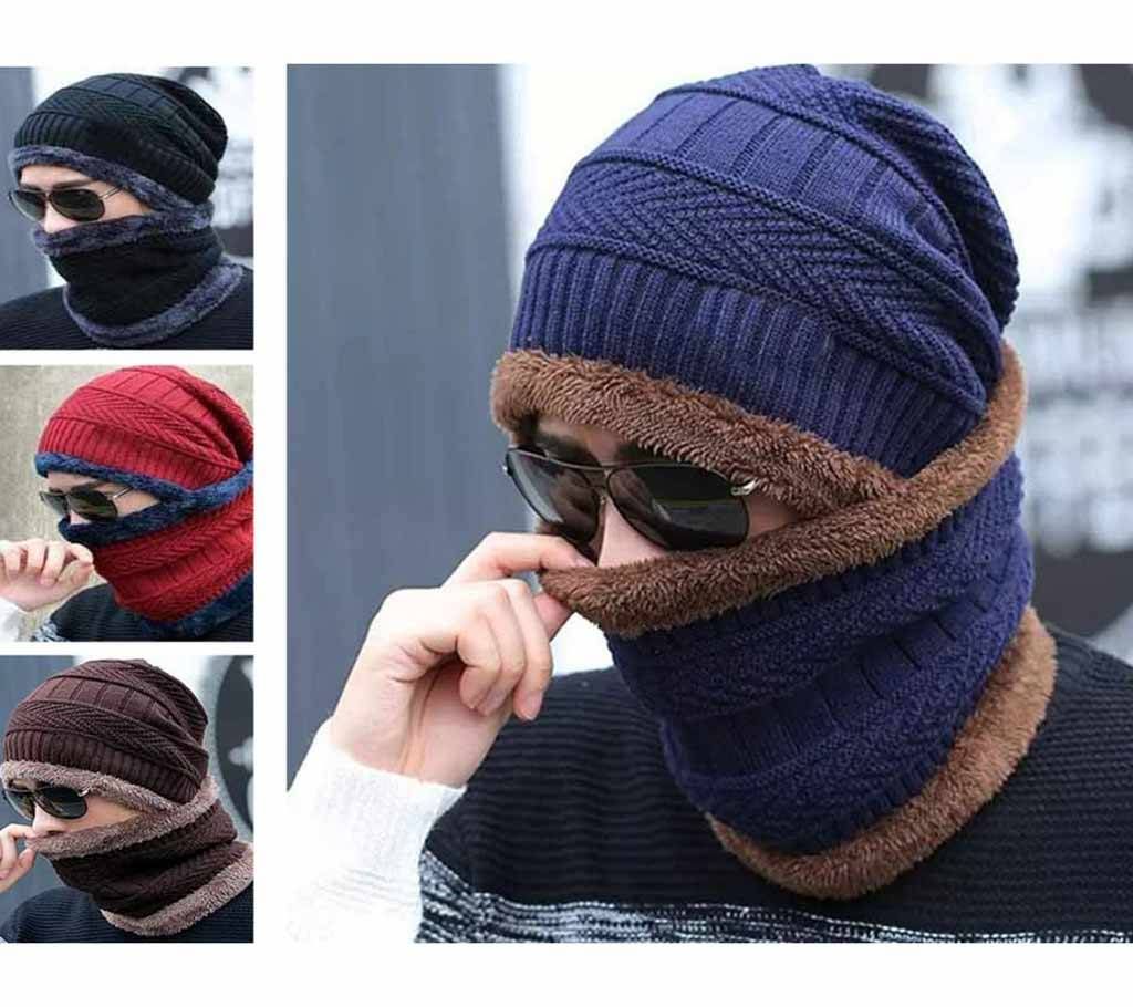 Woolen Gents Winter Cap & Scrap - Multi Colour