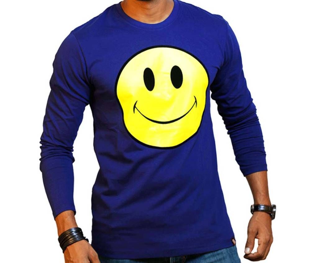 Smile Emoji Gents Full Sleeve Cotton T-shirt 