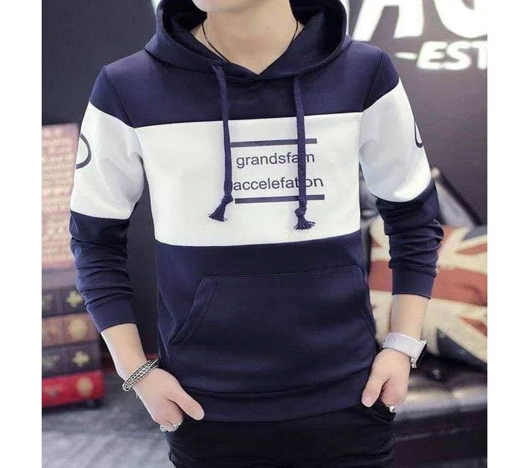 Mens Stylish Hoodie - HD217 - Sky Blue with White - MAF