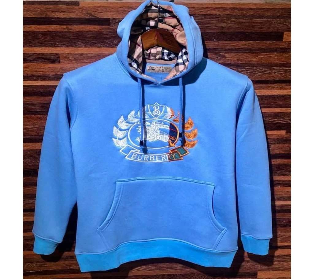 Sky Blue Burberry Men Premium Embroidery Hoodie - 02 - WHA