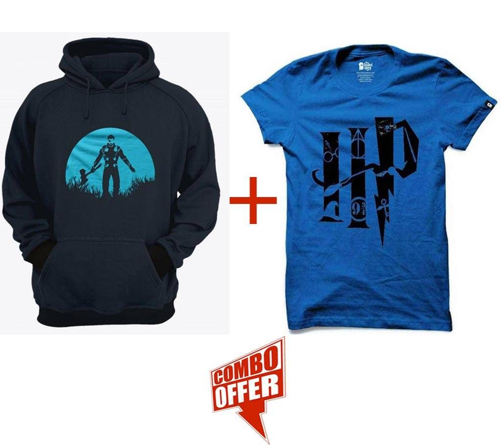 Thor-Navy Blue-Mens-Hoodie + Gents Summer T-Shirt - Hp2 Combo Offer 